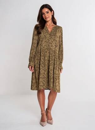 Rochie midi imprimeu floral mâneci lungi verde YAYA femeie
