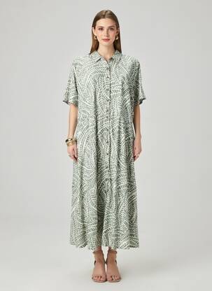 Rochie lungă imprimeu fantezie mâneci scurte verde WHITE STUFF femeie