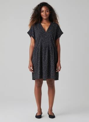 Rochie midi croială fluidă mâneci scurte negru I.CODE (By IKKS) femeie