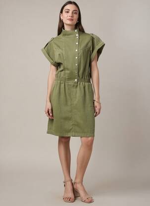Rochie midi mâneci scurte mâneci scurte verde IKKS femeie