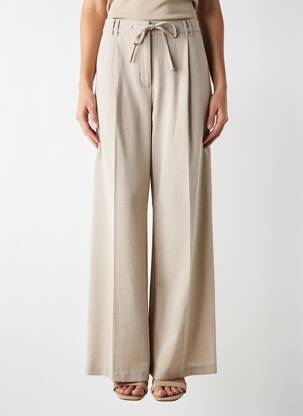 Pantalon larg țesătură crep talie înaltă bej YAYA femeie