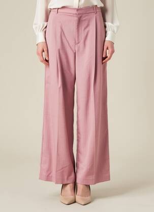 Pantalon larg țesătură crep talie înaltă roz IKKS femeie