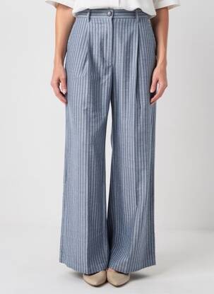 Pantalon larg închidere cu fermoar sub clapetă cu nasturi talie înaltă albastru ADORE femeie