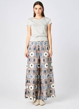 Pantalon larg țesătură poplin mărime normală bej FLIRT femeie