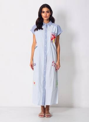 Rochie lungă mâneci scurte mâneci scurte albastru INSPIRATION STUDIO femeie