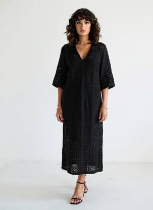 Rochie lungă mâneci scurte mâneci scurte negru YERSE femeie