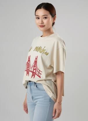 Tricou imprimeu fantezie mâneci scurte bej HOD femeie