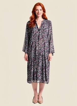 Rochie midi imprimeu fantezie mâneci lungi negru IKKS femeie