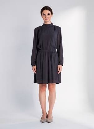 Rochie midi țesătură crep mâneci lungi gri YAYA femeie