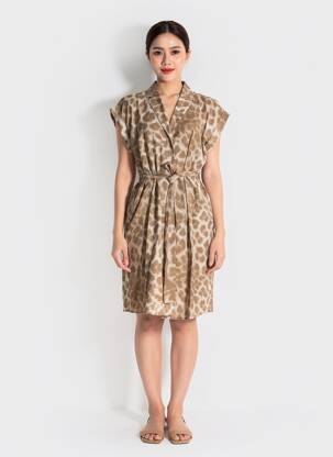 Rochie midi mâneci scurte mâneci scurte maro YAYA femeie