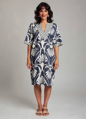 Rochie midi imprimeu fantezie mâneci scurte albastru WHITE STUFF femeie