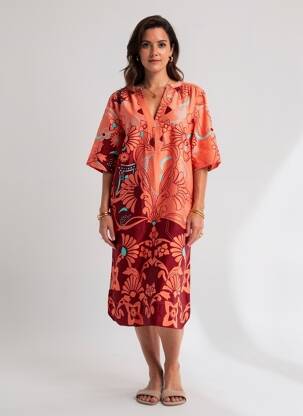 Rochie midi imprimeu fantezie mâneci scurte portocalie WHITE STUFF femeie