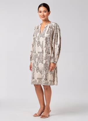 Rochie midi imprimeu fantezie mâneci lungi gri YAYA femeie