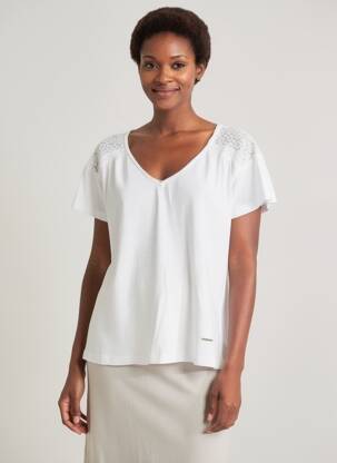 Tricou guler în v mâneci scurte alb AGATHE & LOUISE femeie