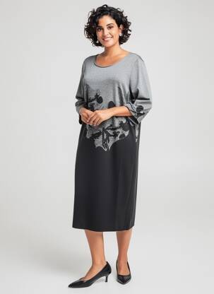 Rochie midi mâneci lungi mâneci lungi gri ELENA MIRO femeie