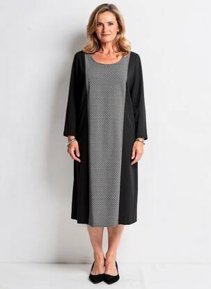 Rochie midi imprimeu fantezie mâneci lungi negru GRIFFON femeie