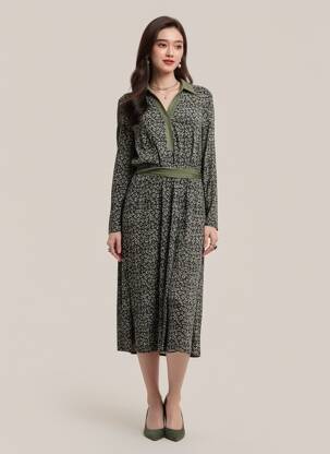 Rochie lungă mâneci lungi mâneci lungi verde BATIDA femeie