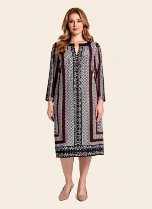 Rochie midi imprimeu fantezie mâneci lungi negru JOSEPH RIBKOFF femeie