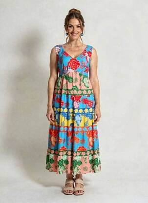 Rochie lungă imprimeu floral fără mâneci albastru K-DESIGN femeie