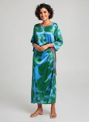 Rochie lungă imprimeu floral mâneci 3/4 albastru ALDO MARTIN'S femeie