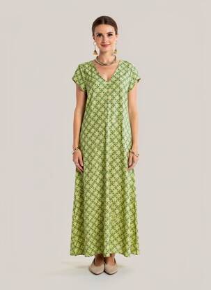 Rochie lungă mâneci scurte mâneci scurte verde SURKANA femeie