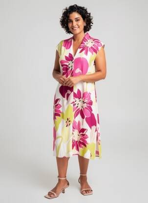 Rochie midi croială fluidă mâneci scurte galben SCORZZO femeie