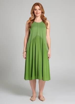 Rochie midi croială fluidă fără mâneci verde OZAI N KU femeie