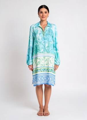 Rochie midi croială fluidă mâneci lungi albastru YIPPIE HIPPIE femeie