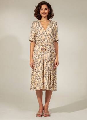 Rochie midi mâneci scurte mâneci scurte bej SURKANA femeie