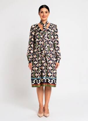 Rochie midi imprimeu floral mâneci lungi bej K-DESIGN femeie