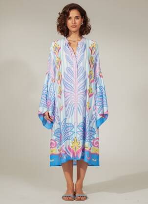 Rochie midi croială fluidă mâneci lungi albastru YIPPIE HIPPIE femeie