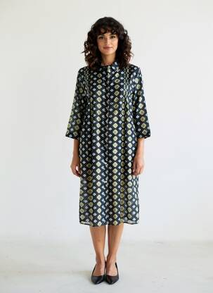 Rochie midi mâneci 3/4 mâneci 3/4 albastru ÉTYMOLOGIE femeie