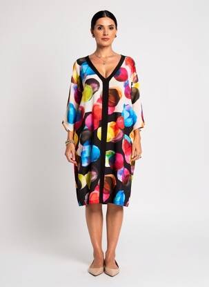 Rochie midi croială fluidă mâneci scurte negru EROKE femeie