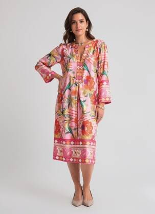 Rochie midi imprimeu floral mâneci 3/4 roz K-DESIGN femeie