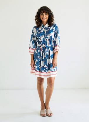 Rochie scurtă imprimeu floral mâneci 3/4 albastru K-DESIGN femeie