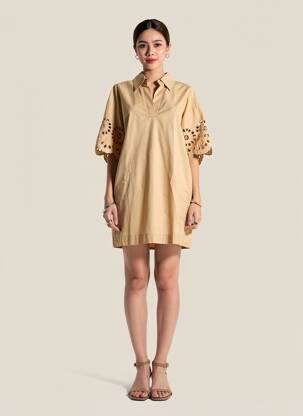 Rochie scurtă mâneci scurte mâneci scurte bej RINO & PELLE femeie