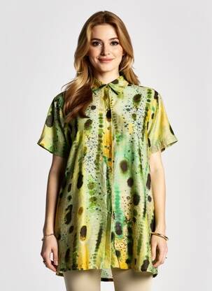 Tunică mâneci scurte țesătură crep verde SURKANA femeie
