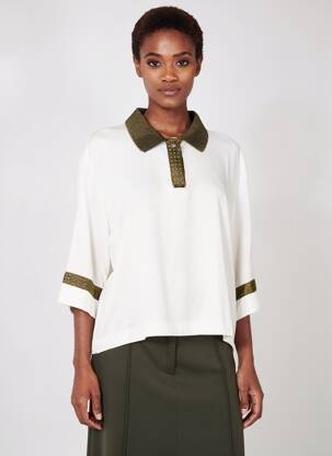 Top elasticitate mâneci 3/4 alb TRICOT CHIC femeie
