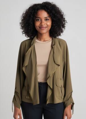 Jachete casual guler tip costum verde EVA KAYAN femeie
