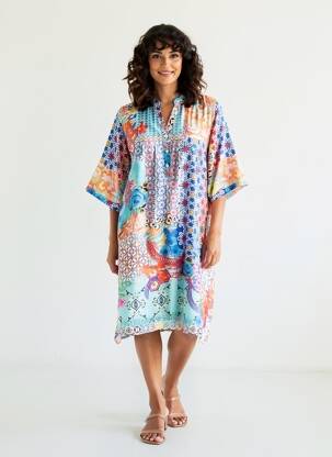 Rochie midi imprimeu floral mâneci scurte albastru VANIA femeie