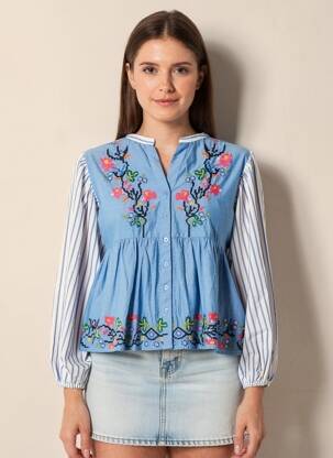Cămașă țesătură poplin mâneci lungi albastru THE CORNER femeie