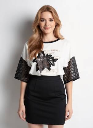 Tricou croială dreaptă mâneci scurte bej TRICOT CHIC femeie