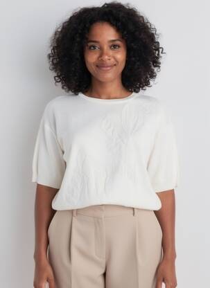 Pulover elasticitate mâneci scurte bej TRICOT CHIC femeie
