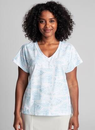 Tricou imprimeu fantezie mâneci scurte albastru LEO & UGO femeie