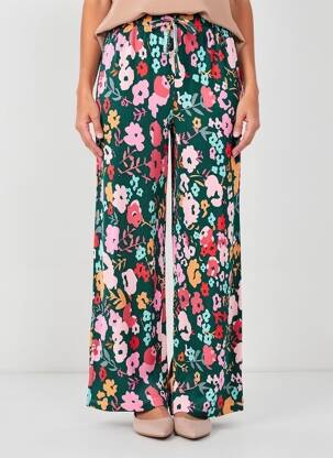 Pantalon larg croială fluidă mărime normală verde LEO & UGO femeie