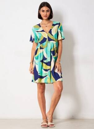 Rochie scurtă croială evazată mâneci scurte verde IKOONE&BIANKA femeie