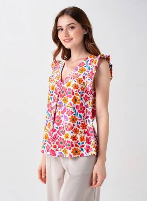 Bluză imprimeu floral mâneci scurte roz IKOONE&BIANKA femeie