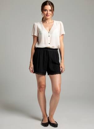 Salopetă scurtă țesătură crep mâneci scurte negru I.CODE (By IKKS) femeie