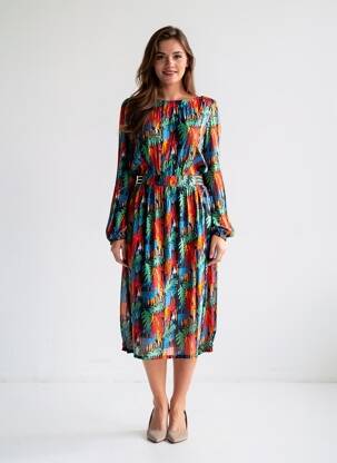 Rochie midi imprimeu fantezie mâneci lungi albastru MARIE-SIXTINE femeie