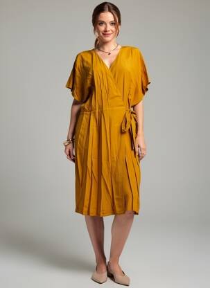 Rochie midi mâneci scurte mâneci scurte galben MARIE-SIXTINE femeie